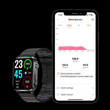 Smart Watch Laser Blood Sugar Tracking App Alerts