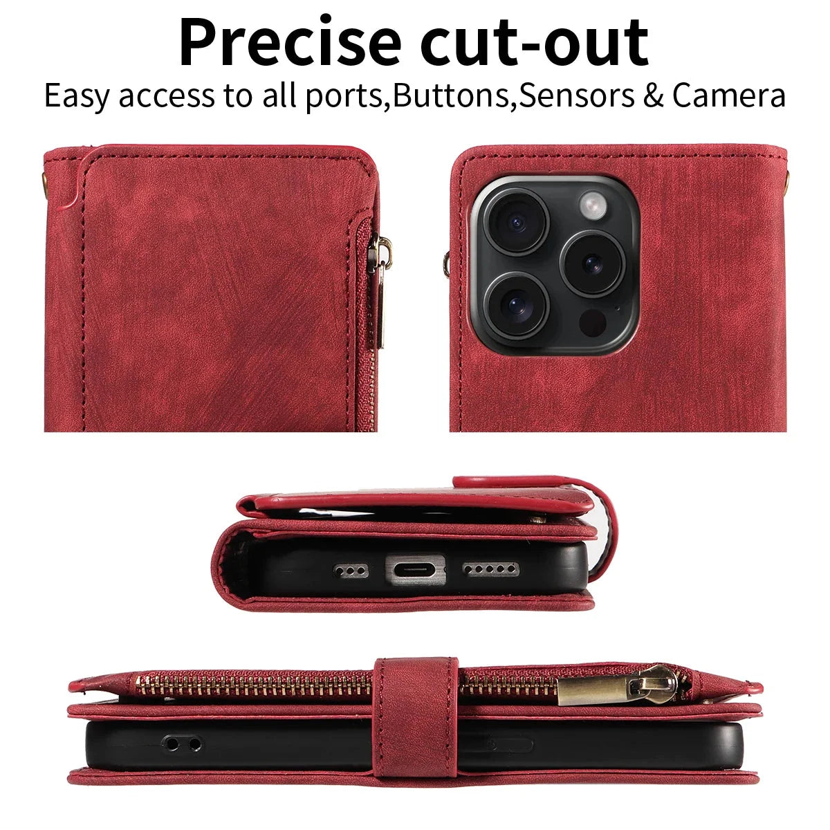 Smartphone Wallet Case Faux Leather Flip Cover Wrist Strap
