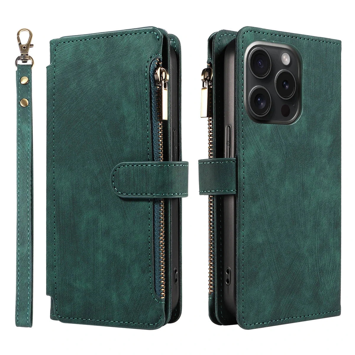 Smartphone Wallet Case Faux Leather Flip Cover Wrist Strap