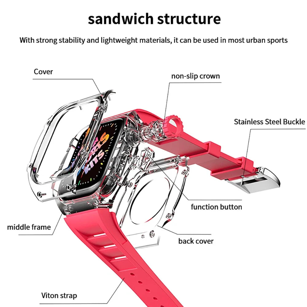 Smartwatch Case and Strap Set Transparent Polycarbonate Six Color Options