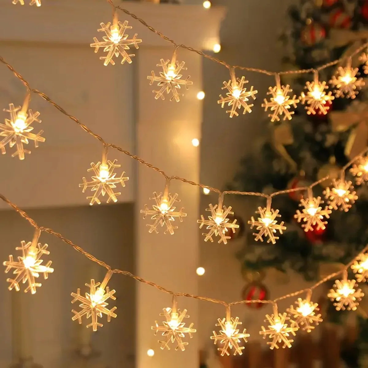 Snowflake String Lights Battery-Powered LED Indoor & Outdoor