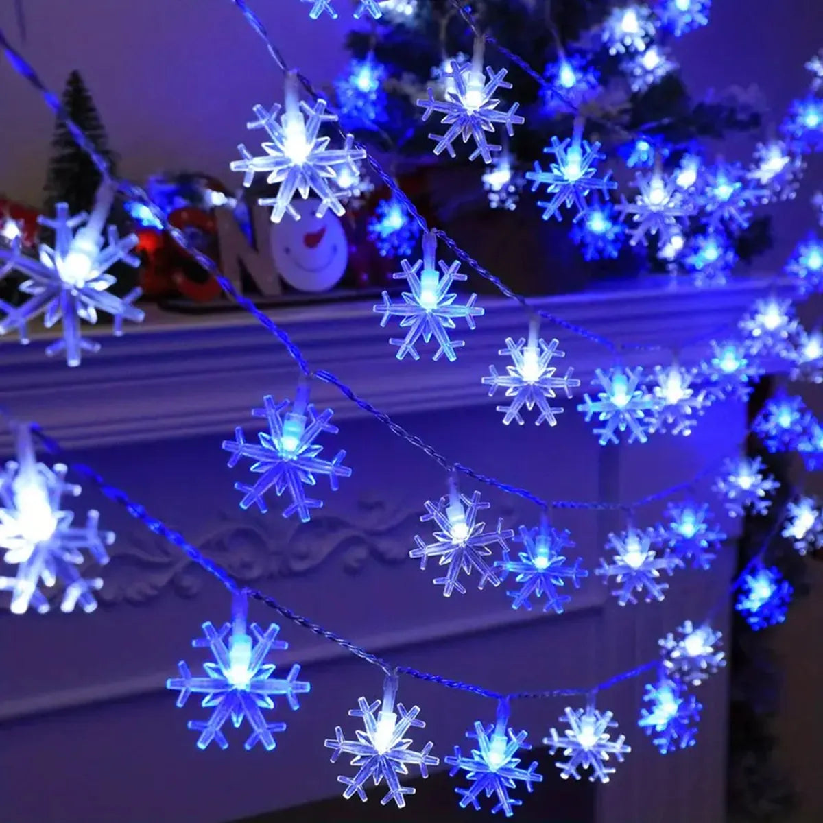 Snowflake String Lights Battery-Powered LED Indoor & Outdoor