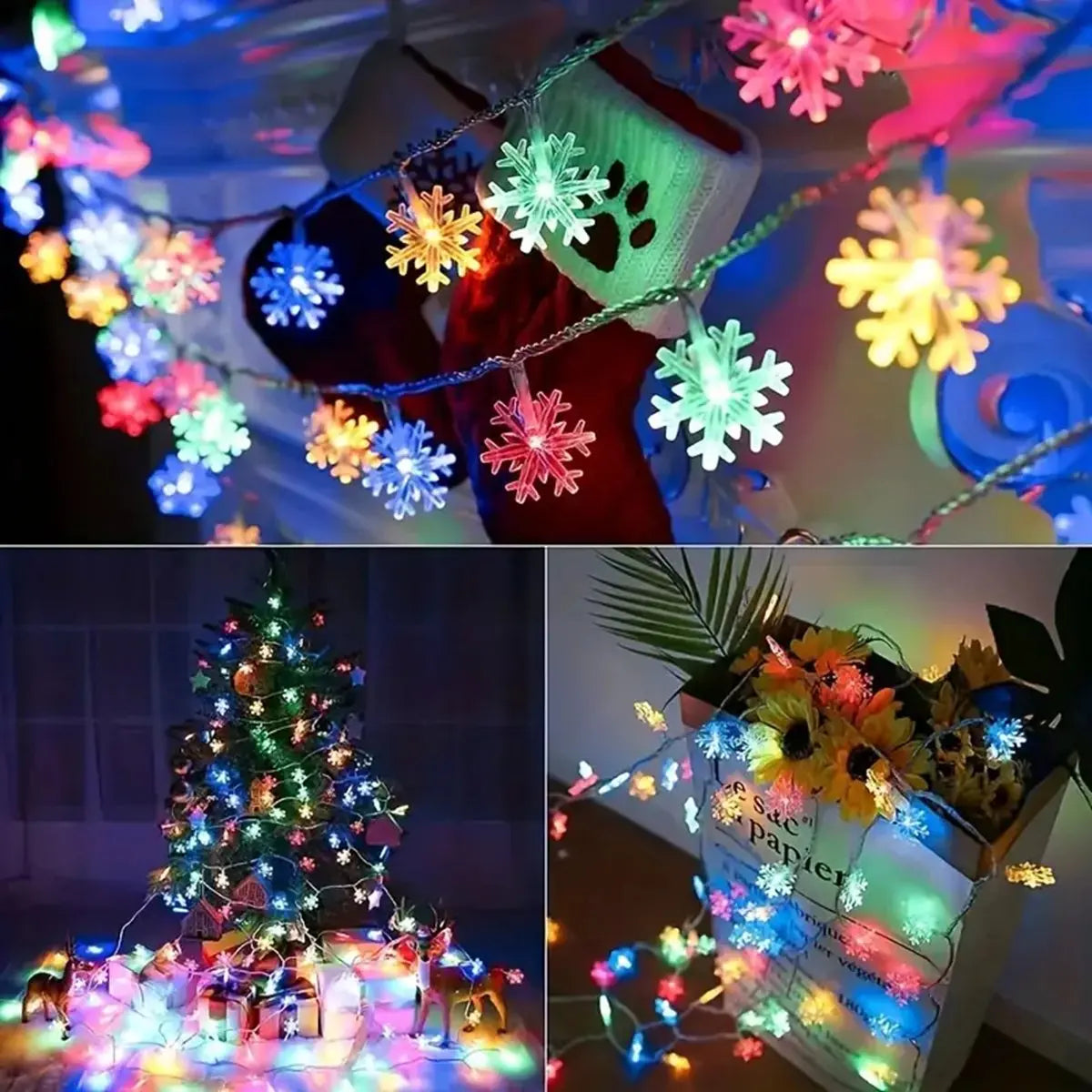 Snowflake String Lights Battery-Powered LED Indoor & Outdoor