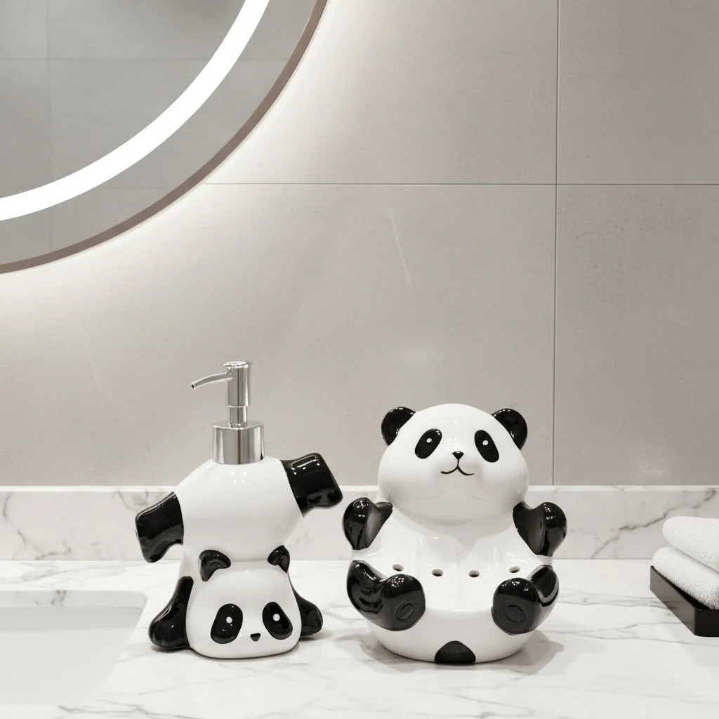 Soap Dispenser Ceramic Panda Design for Soap, Lotion & Sanitizer