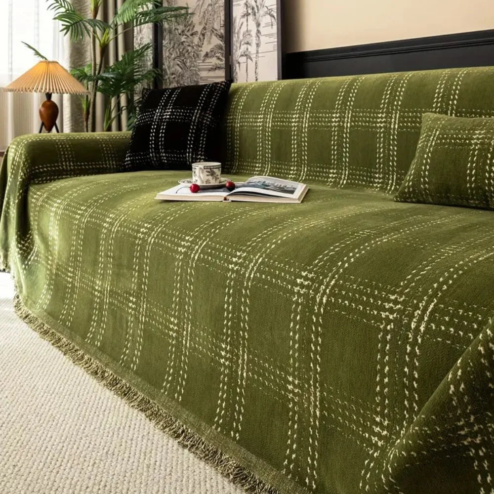 Sofa Cover Chenille Plaid Anti Slip Machine Washable