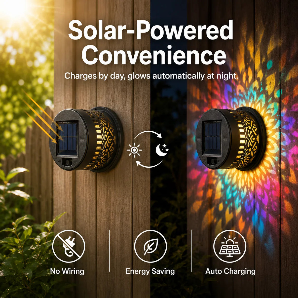 Solar Garden Light Pattern Projection Automatic Dusk-to-Dawn Sensor