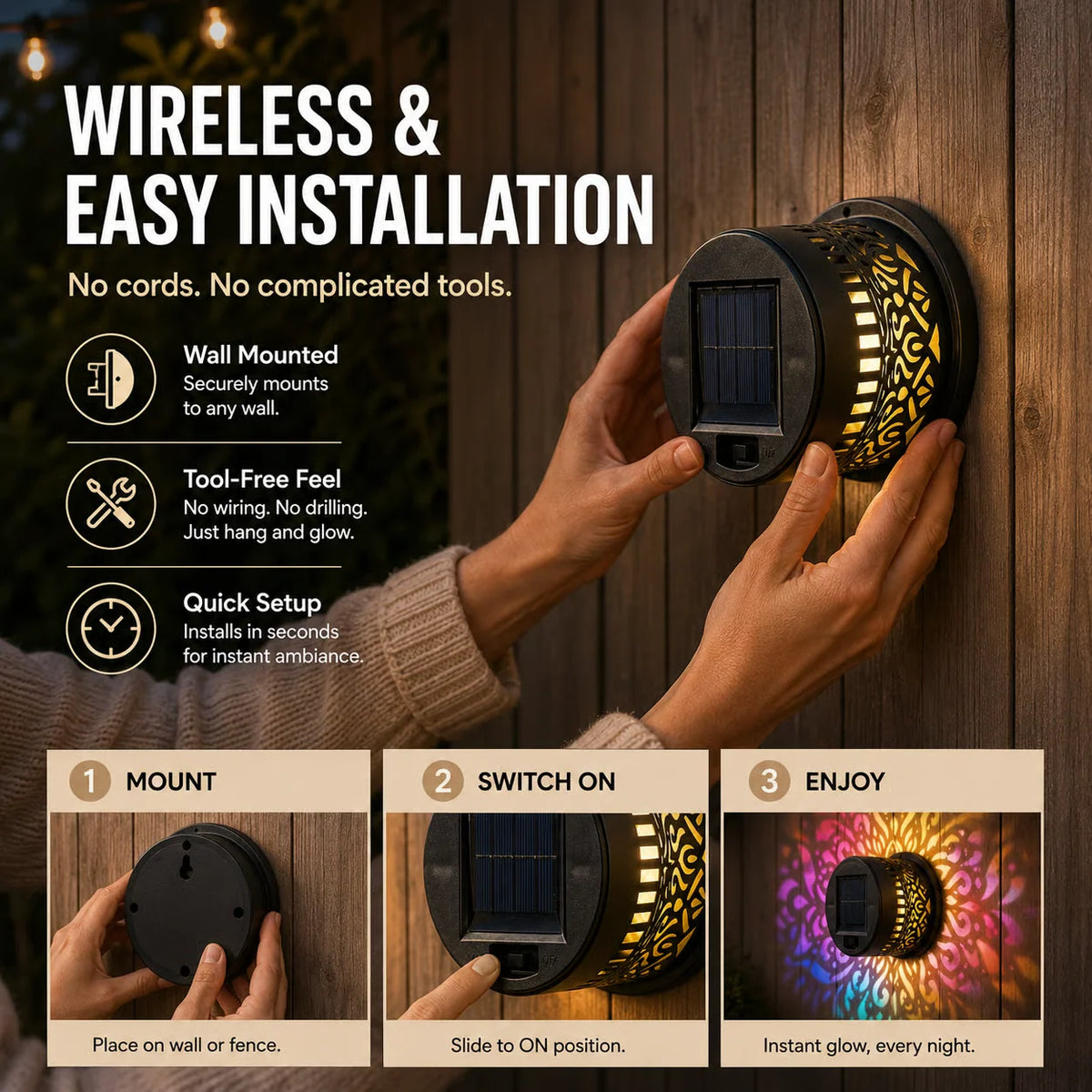 Solar Garden Light Pattern Projection Automatic Dusk-to-Dawn Sensor