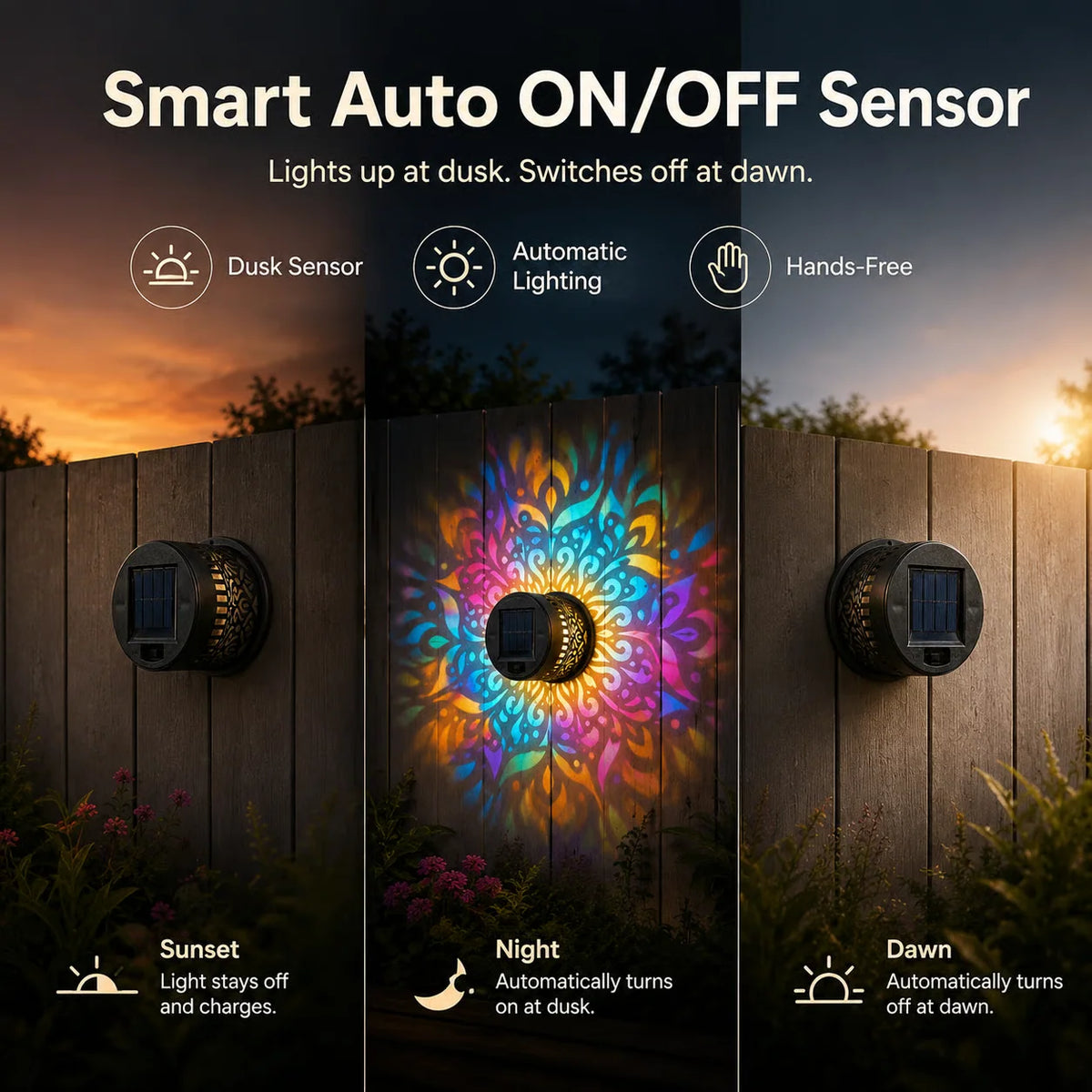 Solar Garden Light Pattern Projection Automatic Dusk-to-Dawn Sensor