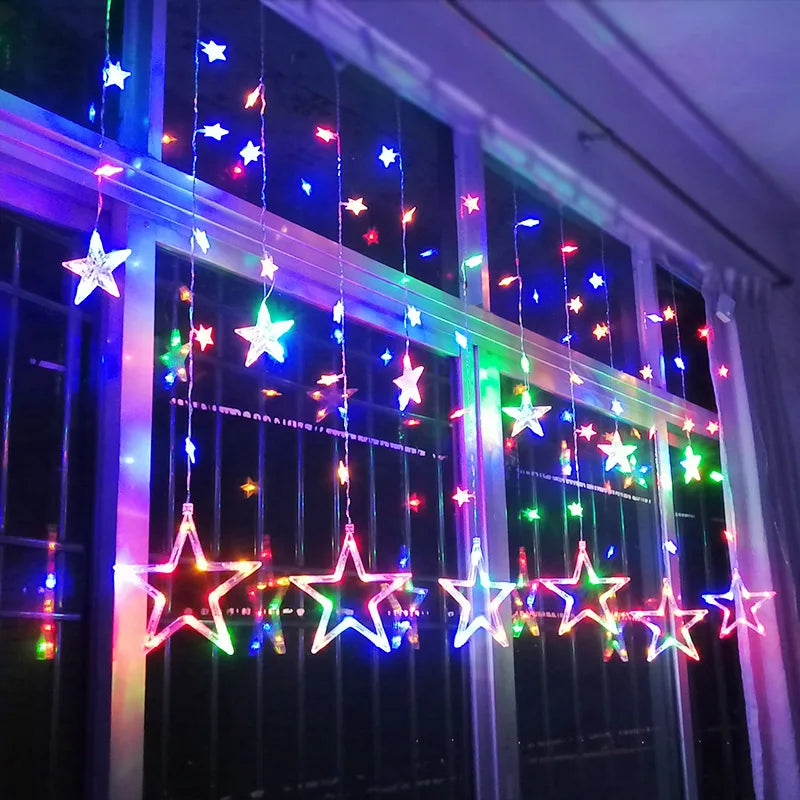 Star Curtain String Lights Warm White LED Connectable