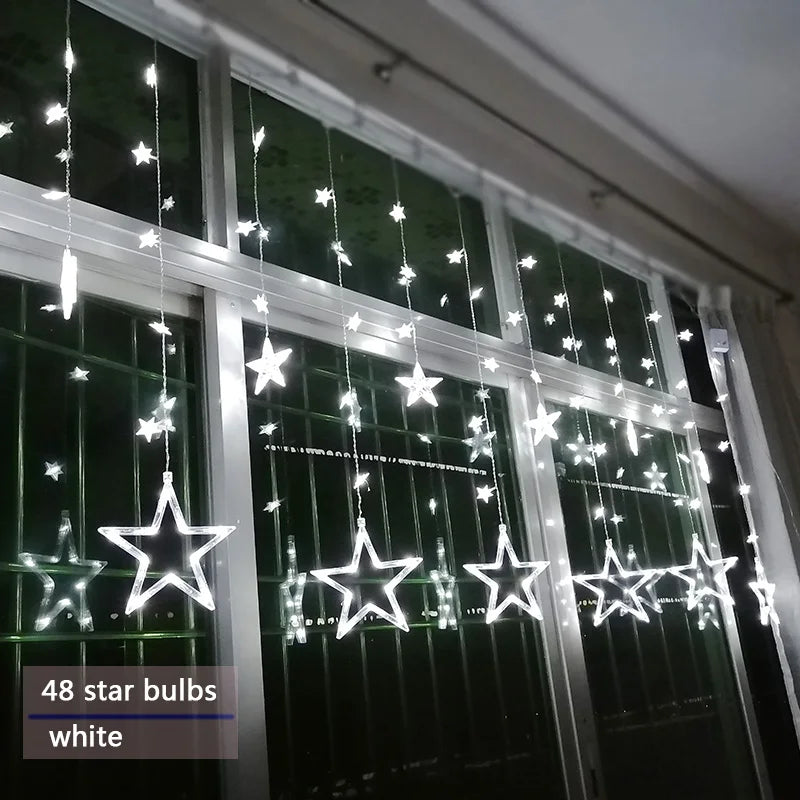 Star Curtain String Lights Warm White LED Connectable