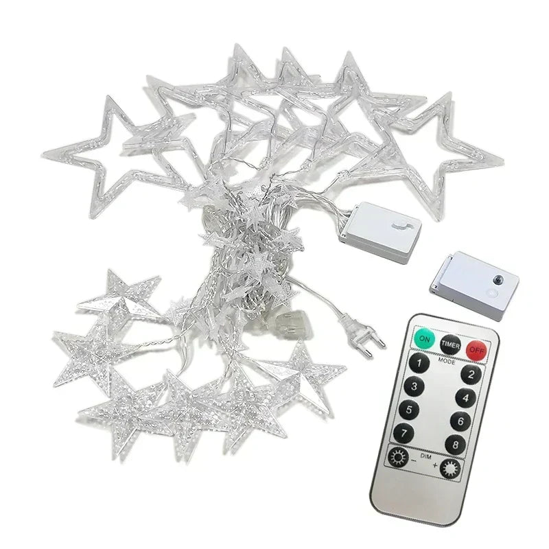 Star Curtain String Lights Warm White LED Connectable