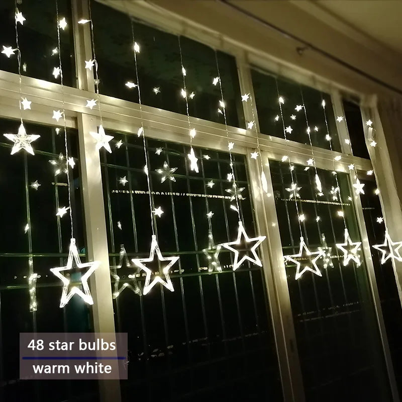 Star Curtain String Lights Warm White LED Connectable