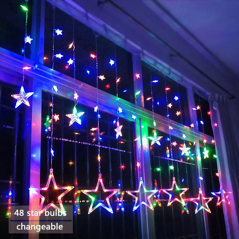 Star Curtain String Lights Warm White LED Connectable