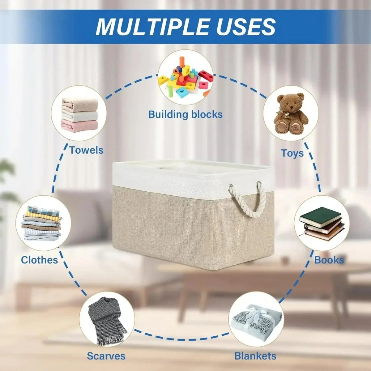 Storage Basket Linen Fabric Lightweight Shape-Retaining Design