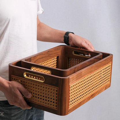 Storage Crate Handwoven Natural Wood Ventilated