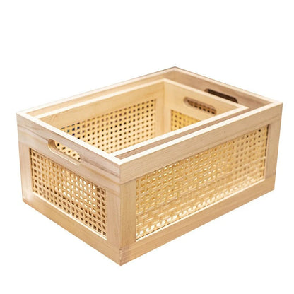 Storage Crate Handwoven Natural Wood Ventilated