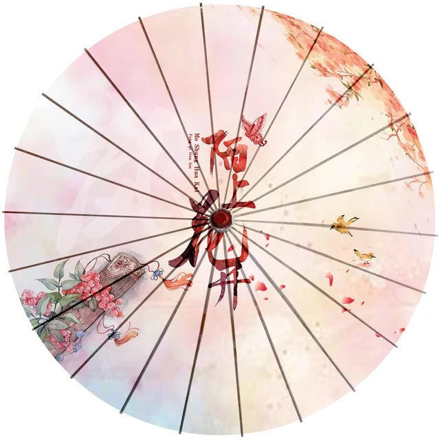 Sun Parasol Cotton Paper & Bamboo 33.1-Inch Canopy
