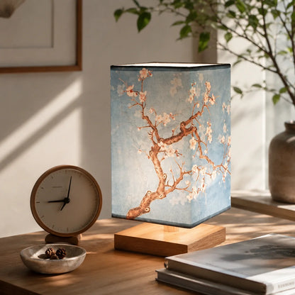 Table Lamp Flower-Shaped Fabric Shade Bamboo Base
