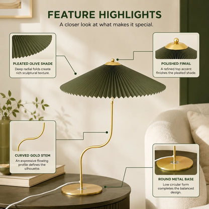 Table Lamp Pleated Fabric Shade USB Or Plug-In Power