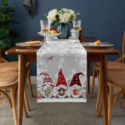 Table Runner 100% Linen Snowflake & Gnome Design