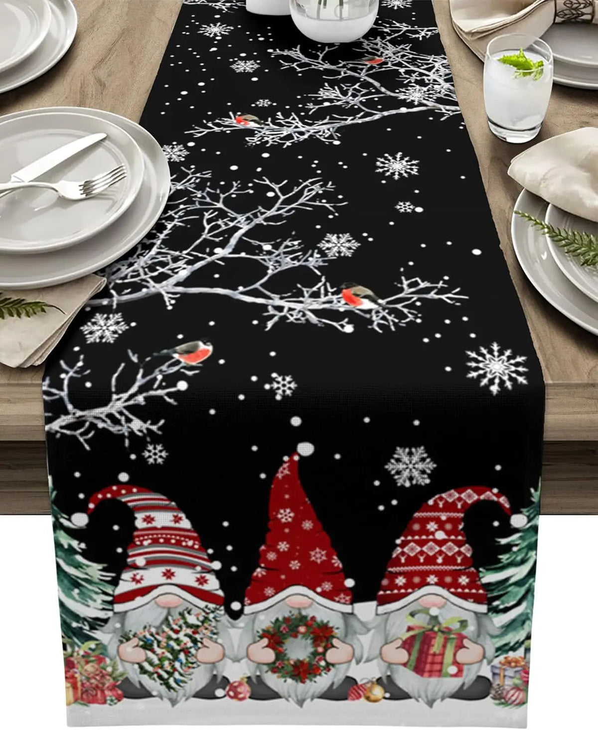 Table Runner 100% Linen Snowflake & Gnome Design