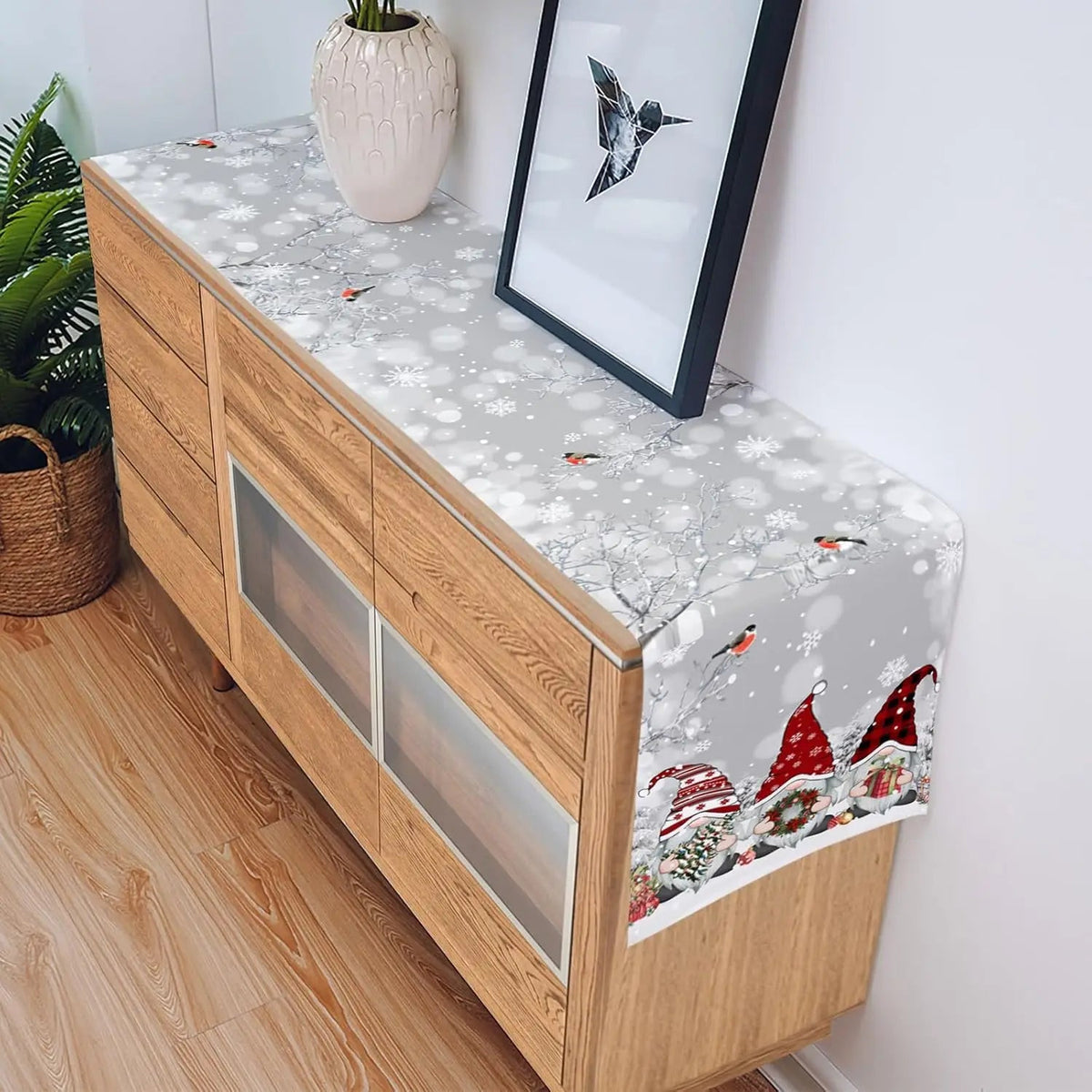 Table Runner 100% Linen Snowflake & Gnome Design