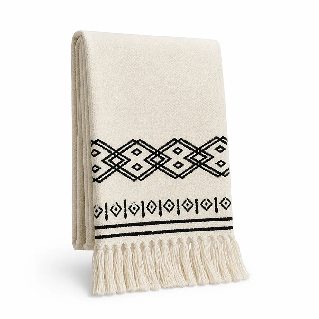 Table Runner Cotton Blend Ethnic Embroidery Fringe