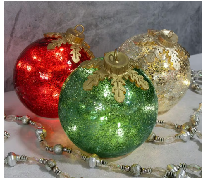 Tabletop LED Christmas Ball Battery Powered Timer 5.9 Inch