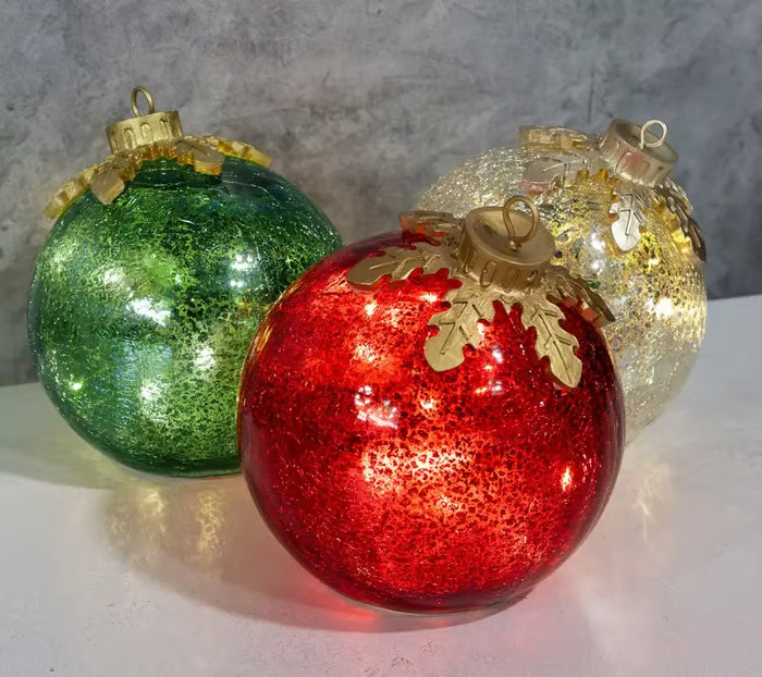Tabletop LED Christmas Ball Battery Powered Timer 5.9 Inch