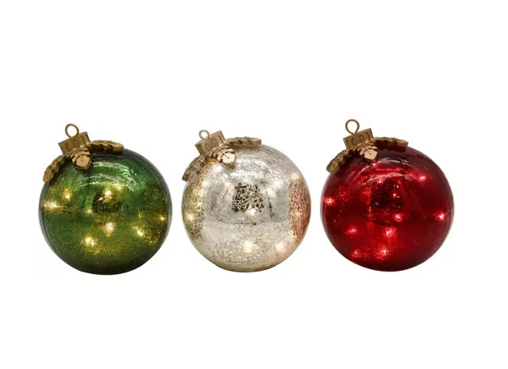 Tabletop LED Christmas Ball Battery Powered Timer 5.9 Inch