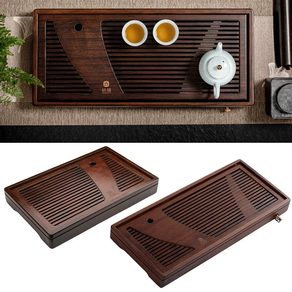 Tea Tray Bamboo Surface Removable Top for Easy Cleaning
