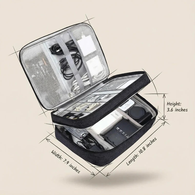 Tech Organizer Water-Resistant Three-Layer Zippered Design