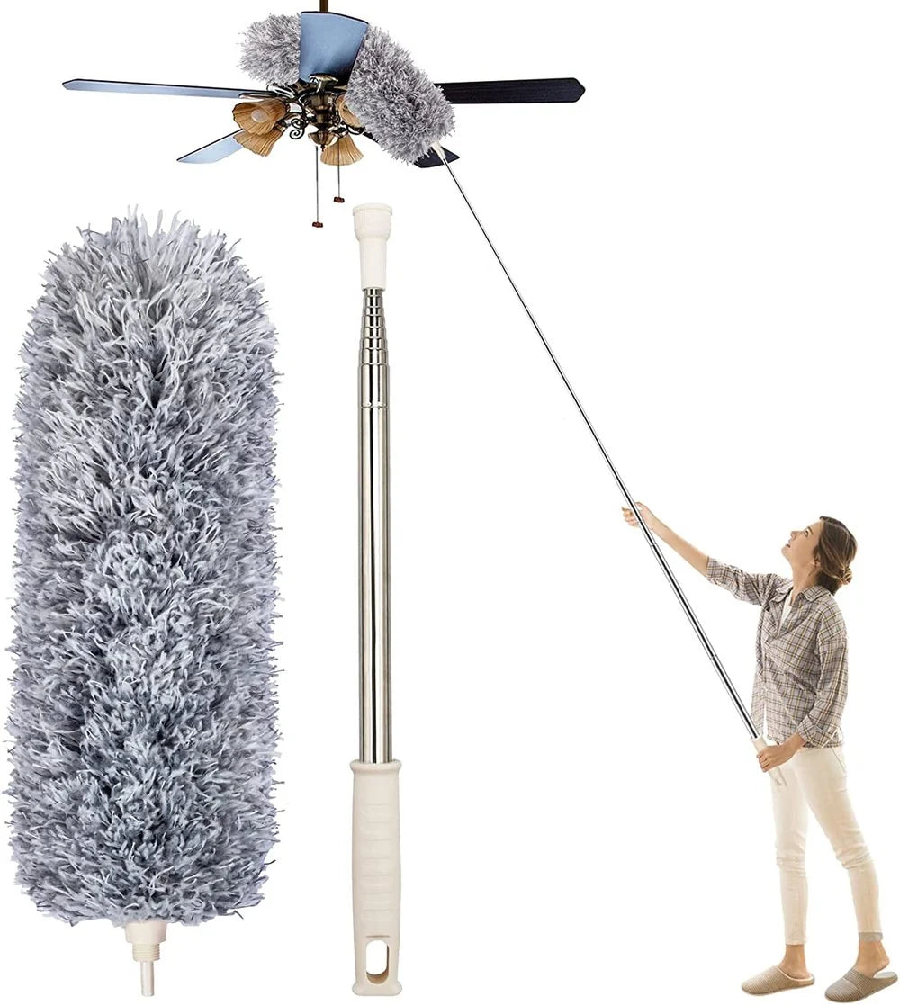 Telescopic Duster Extendable Stainless Steel Handle Washable Microfiber Head