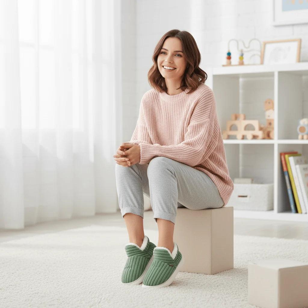 Thermal Slippers Plush Fleece Lined Non-Slip Sole