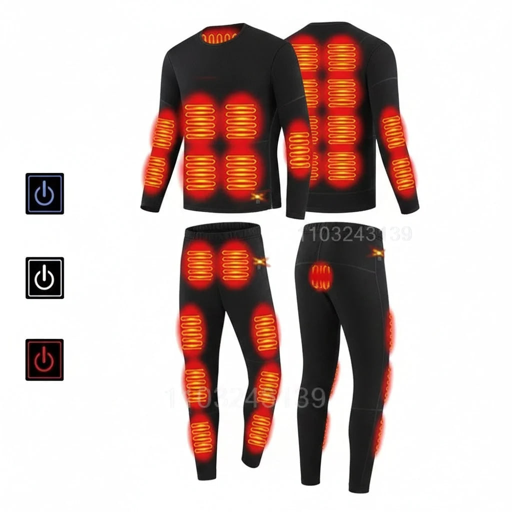 Thermal Underwear Set Heated USB Rechargeable 3 Heat Settings