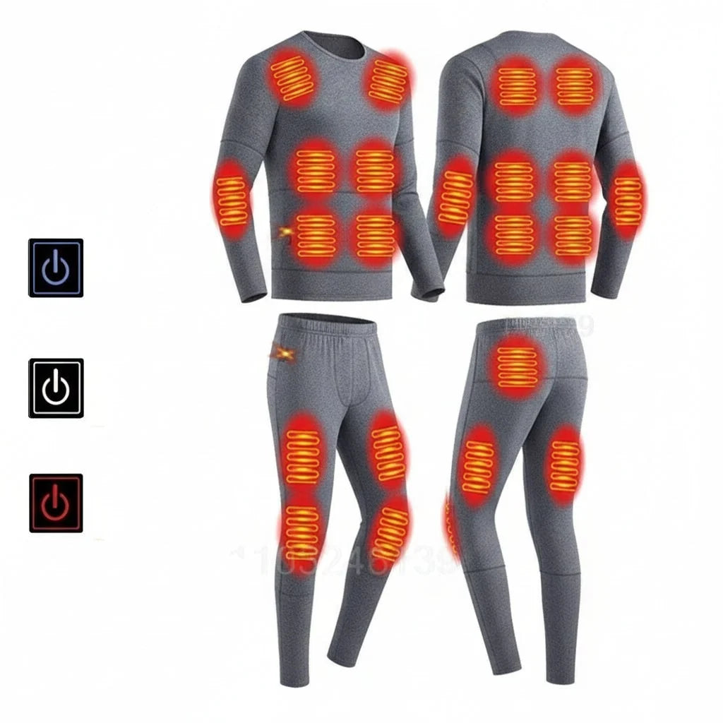Thermal Underwear Set Heated USB Rechargeable 3 Heat Settings