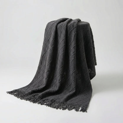 Throw Blanket Lightweight Textured Knit Fringe