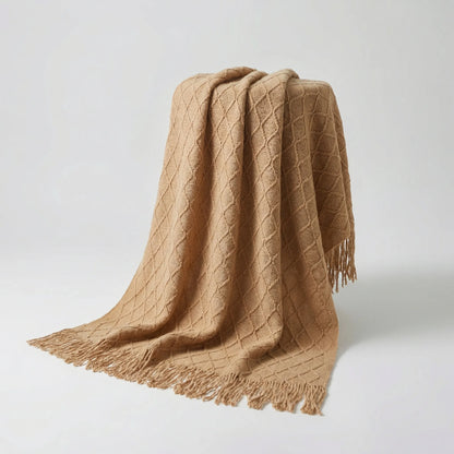 Throw Blanket Lightweight Textured Knit Fringe