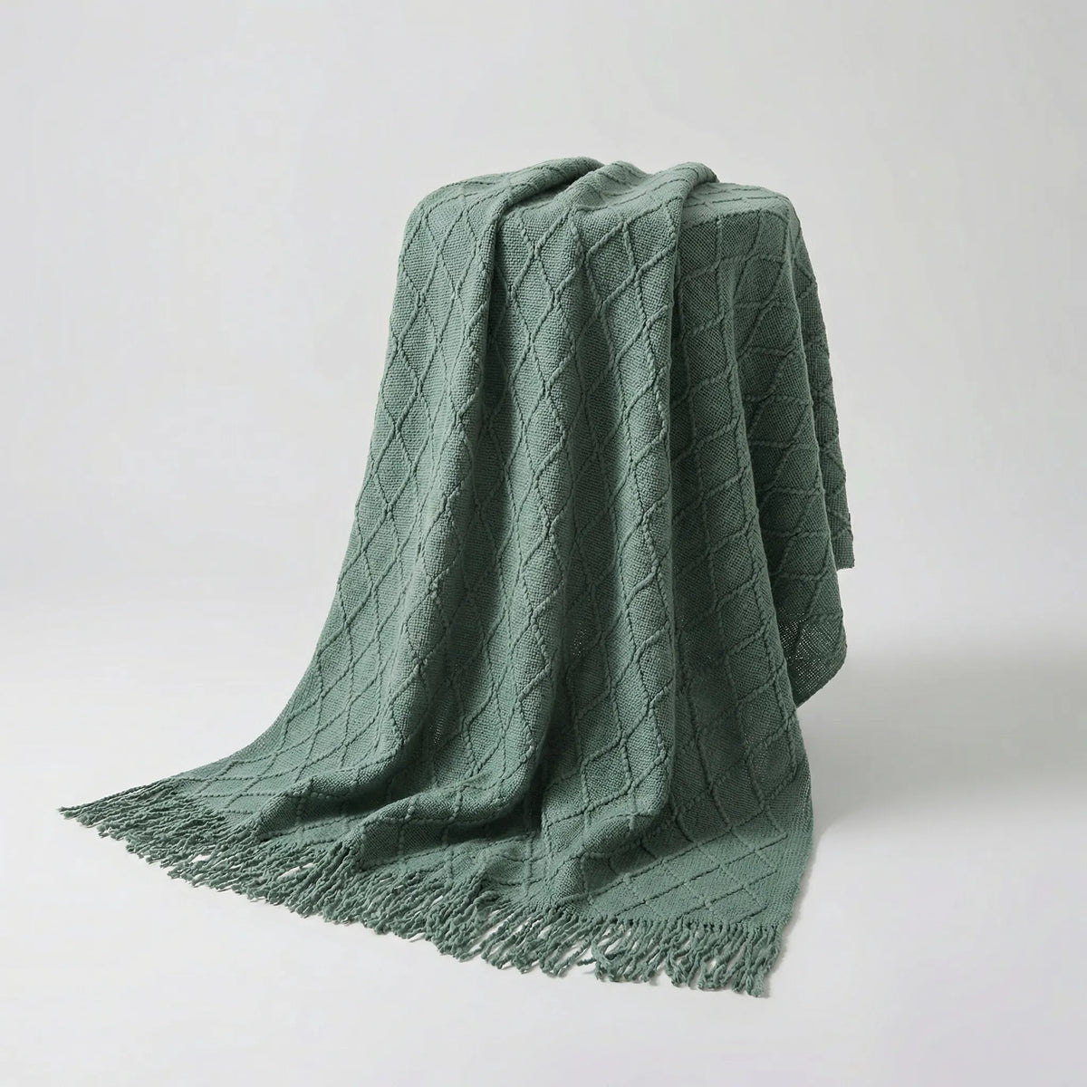 Throw Blanket Lightweight Textured Knit Fringe