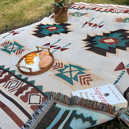 Throw Blanket Oversized Reversible Boho Aztec Cotton-Poly Blend