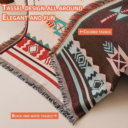 Throw Blanket Oversized Reversible Boho Aztec Cotton-Poly Blend