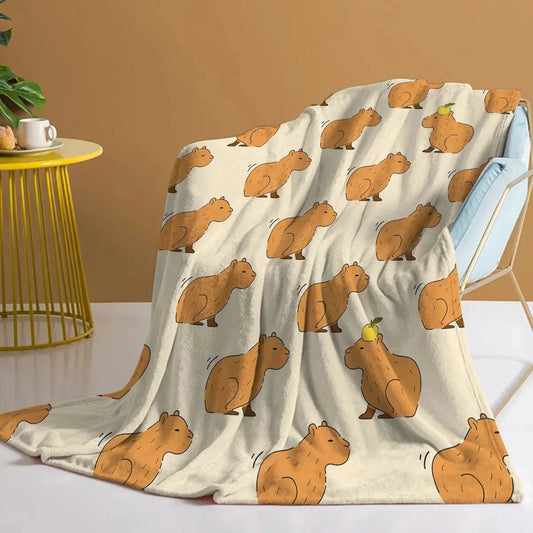 Throw Blanket Plush Dual-Brushed Flannel Capybara Print