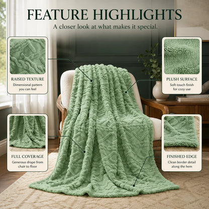 Throw Blanket Ruched Faux Fur Microfiber Blend