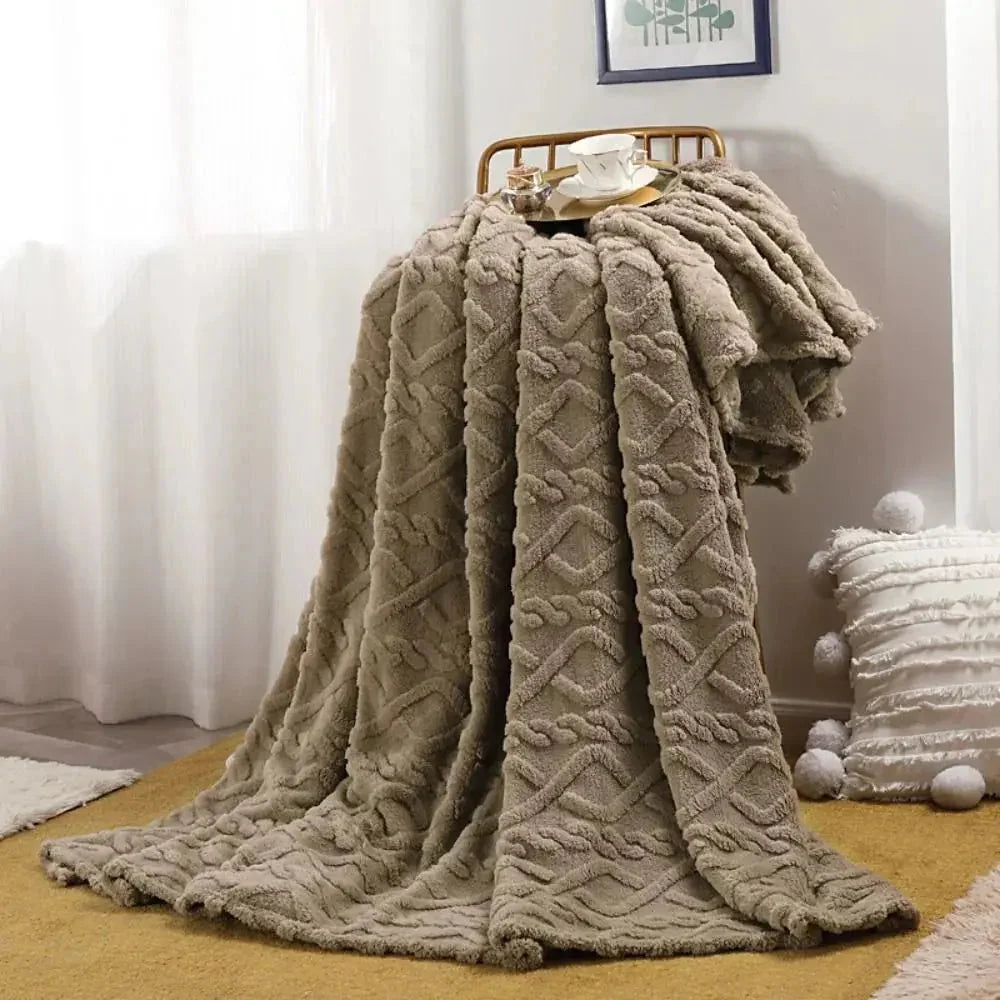 Throw Blanket Ruched Faux Fur Microfiber Blend