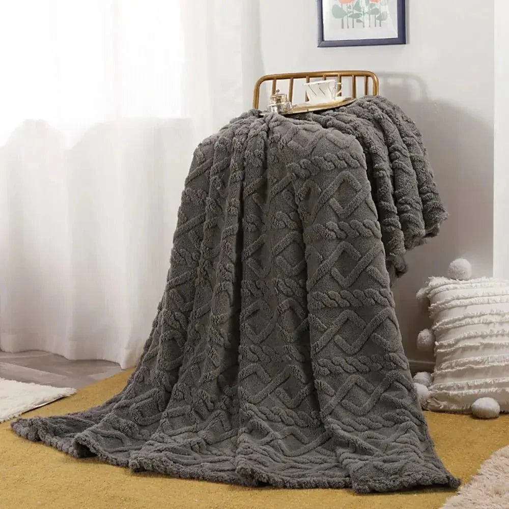 Throw Blanket Ruched Faux Fur Microfiber Blend
