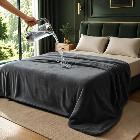 Throw Blanket Waterproof Reversible Brushed Flannel & Polyester