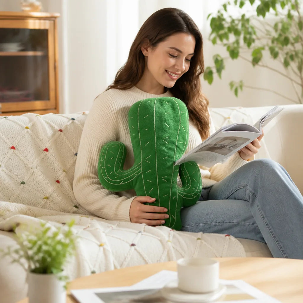 Throw Pillow Cactus Shape Corduroy Embroidered