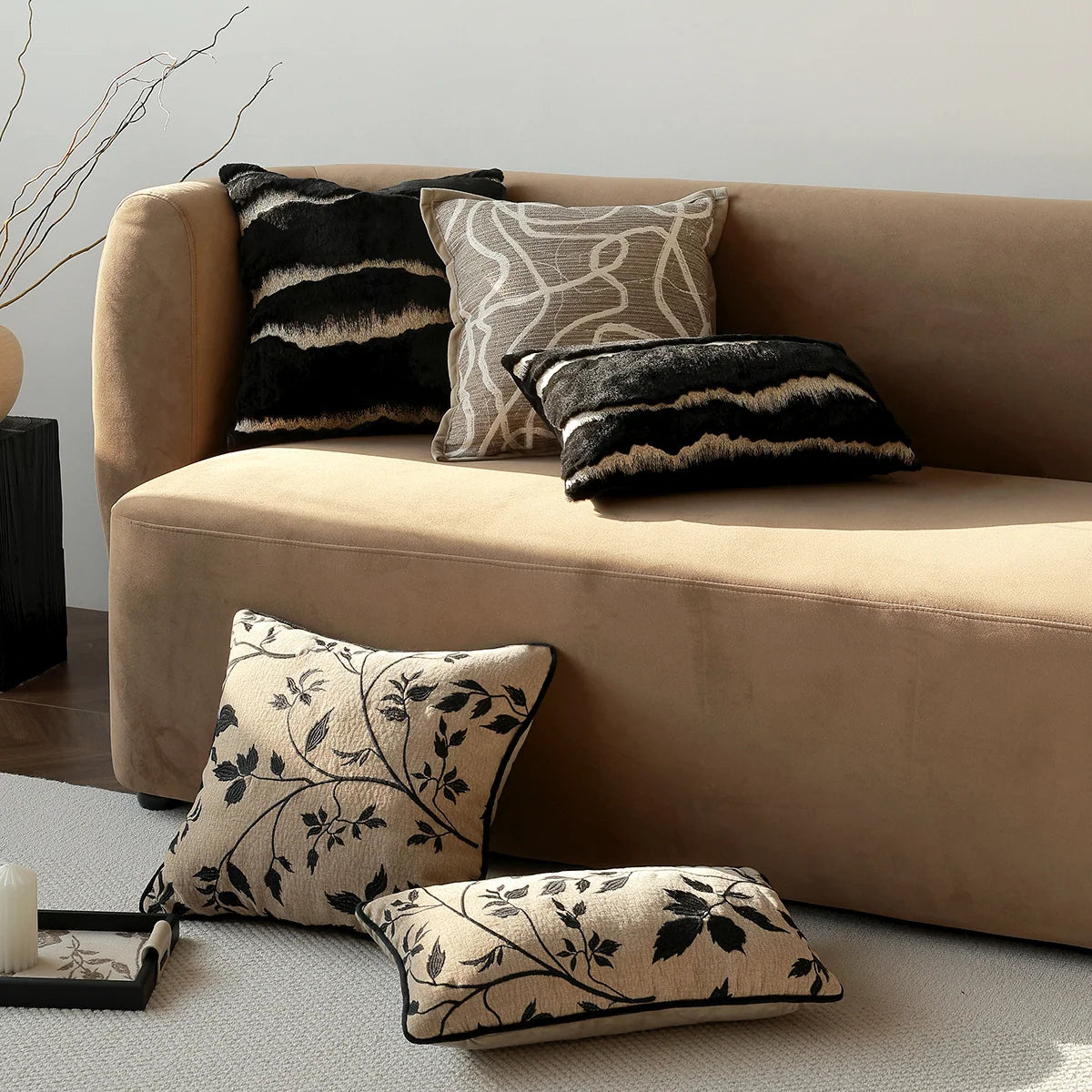 Throw Pillow Faux Fur Striped Soft Touch