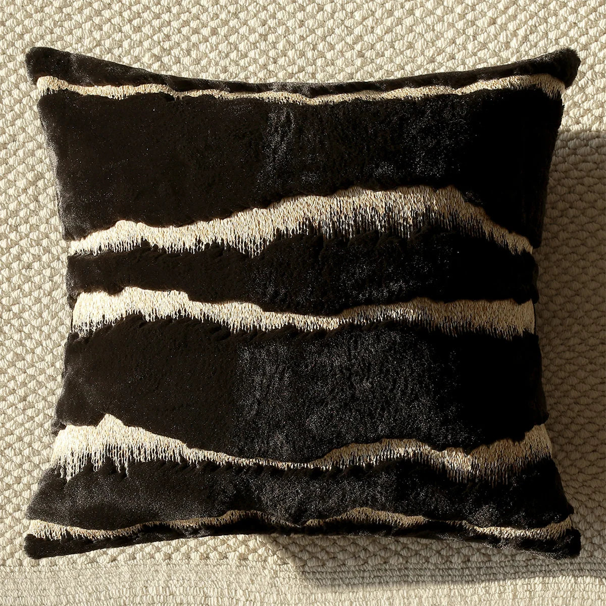 Throw Pillow Faux Fur Striped Soft Touch