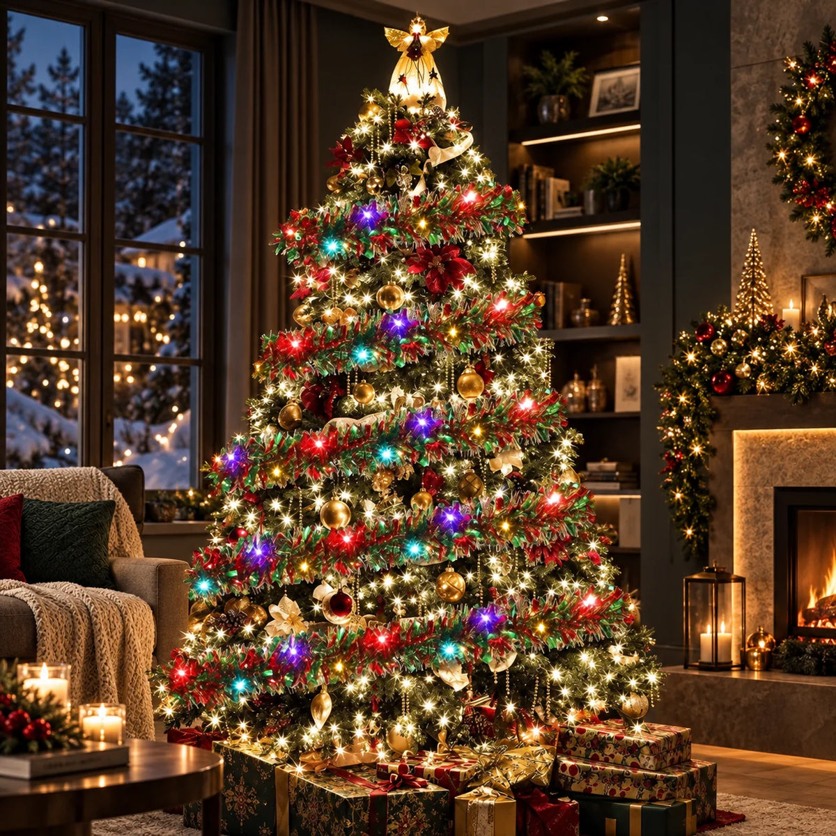 Tinsel Garland Battery-Operated Warm LED 16.4 Ft